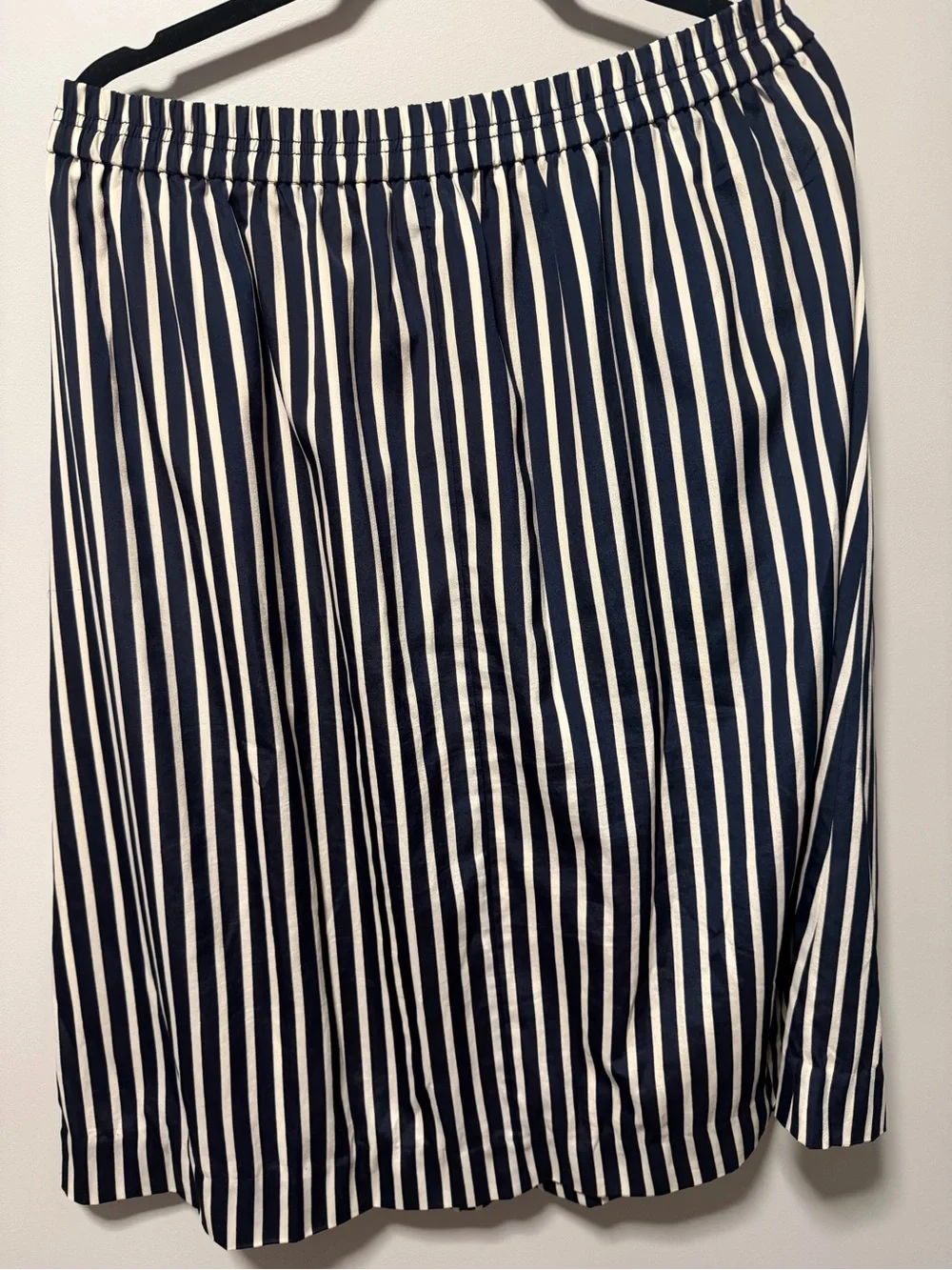 J. Crew Navy and White Vertical-Striped Midi Skirt